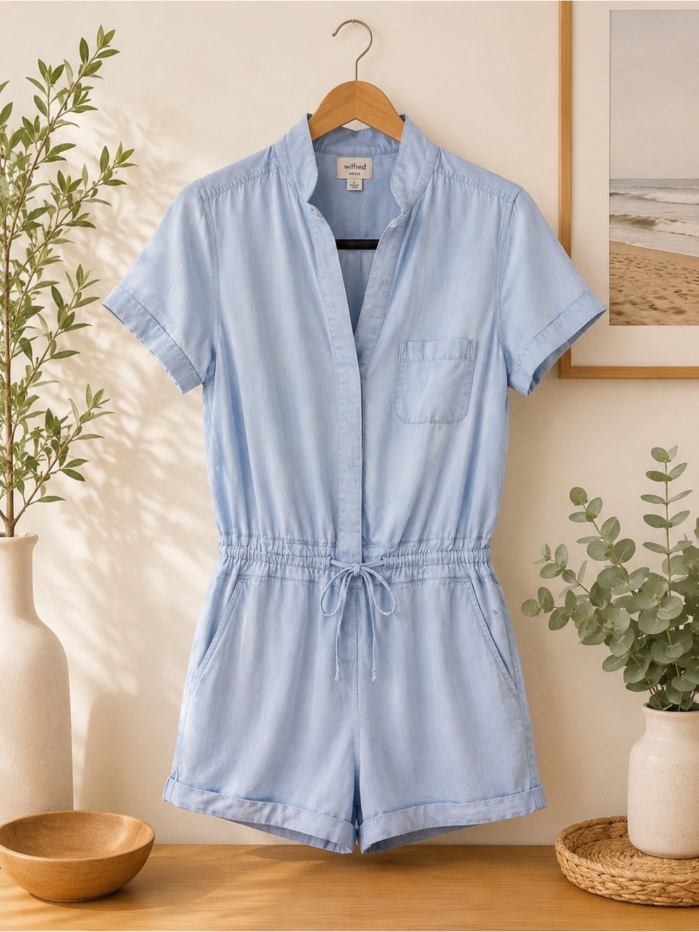 Aritzia Wilfred Zero Cotton Utility Romper Light Blue Size 0 shorts